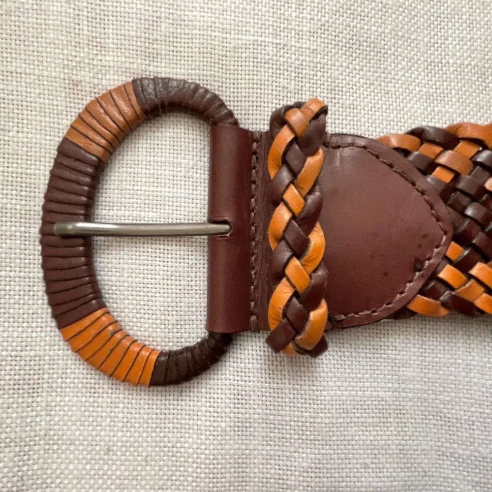Lucky Brand Brown Tan Braided Woven Leather Boho Belt Size S/M NWOT
